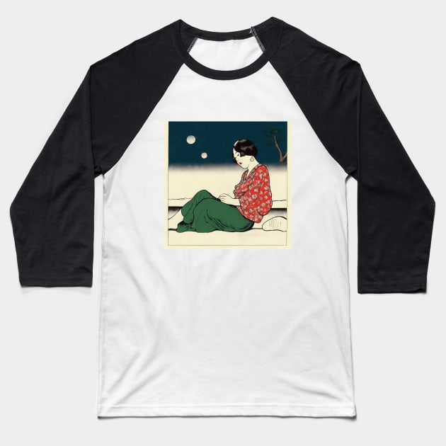 Pensive asian woman sitting on the floor Baseball T-Shirt by KOTYA